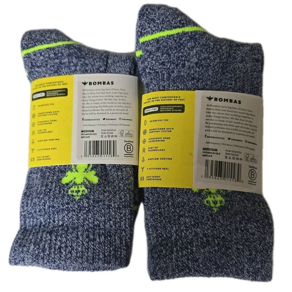 2 Pairs BOMBAS Hex Tec All-Purpose Performance Calf Crew Blue Socks Size Medium